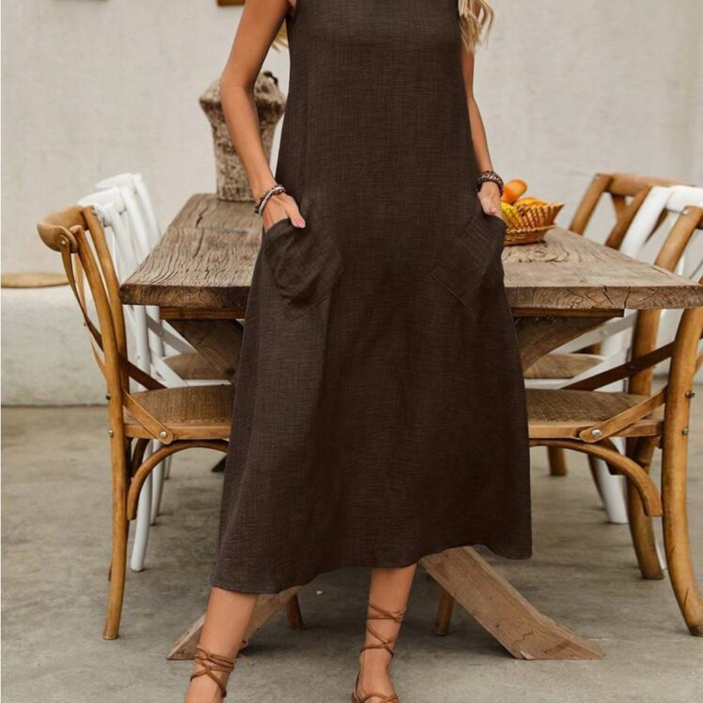 Elegant Brown Sleeveless Dress